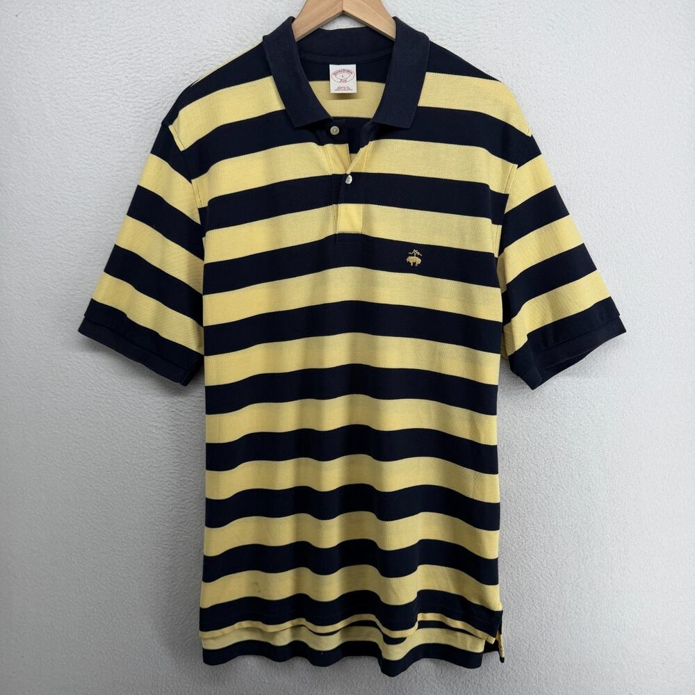 BROOKS BROTHERS Shirt Mens L 346 Polo Rugby Golf Striped Pique Cotton Yellow